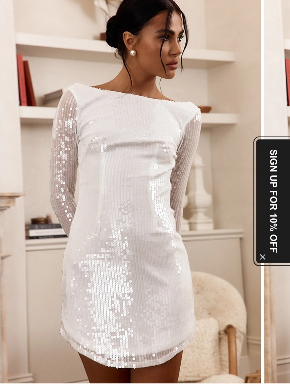 Selfie Leslie White Sequin Long-Sleeve Mini Dress Size L